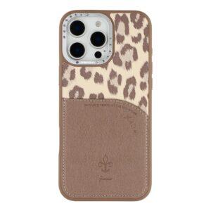 iPhone 16 Pro Max JAUCASE Leopard Print Cover With Card Holder - Brown