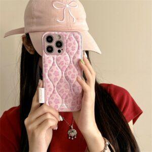 iPhone 16 Pro Max Down Jacket Leopard Print Cover – Pink