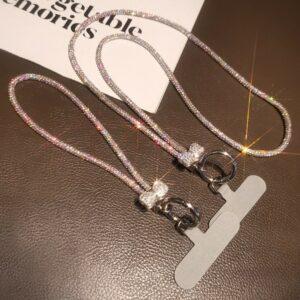 Neck Long Phone Lanyard Rhinestone Glitter Strap