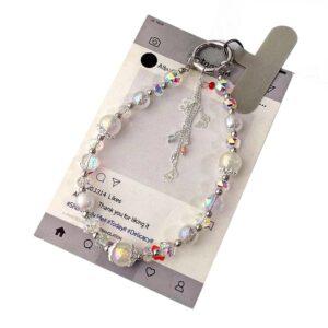 Short Bead Phone Lanyard Wrist Strap with Tether Tab – Mixed Colors