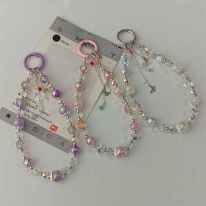 Short Bead Phone Lanyard Wrist Strap with Tether Tab - Mixed Colors