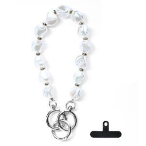 LEEU DESIGN Pearl Beaded Phone Lanyard 30cm  Wrist Strap – Silver