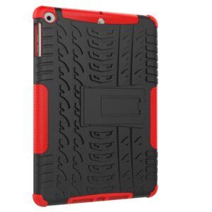 iPad 9.7(2018/2017) Tire Texture Kickstand PC+TPU Cover – Red