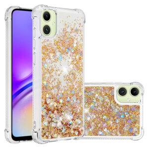 Samsung Galaxy A07 4G Glitter Quicksand Shockproof Cover – Gold / Hearts