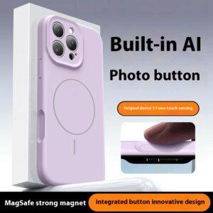 iPhone 16 Pro Max MagSafe Liquid Silicone + PC Camera Touch Button Cover – Light Purple