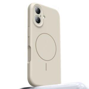 iPhone 16 MagSafe Liquid Silicone + PC Camera Touch Button Cover – Antique White