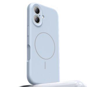 iPhone 16 MagSafe Liquid Silicone + PC Camera Touch Button Cover – Baby Blue