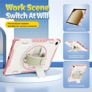 Samsung Galaxy Tab A9+ PC+TPU Rotary Kickstand Hand Strap Cover – Pink