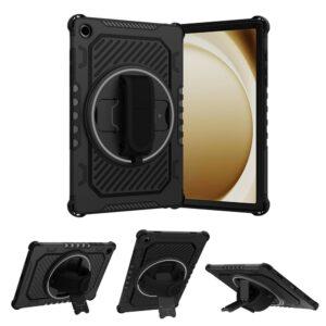 Samsung Galaxy Tab A9+ PC+TPU Rotary Kickstand Hand Strap Cover - Black