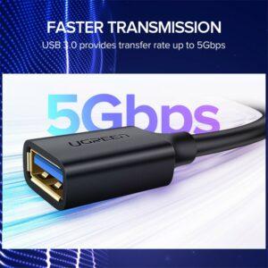 UGREEN 90722 USB 3.0 A Male To Female Extension Cable 5M – Black