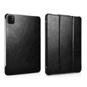 iPad Air 13 / iPad Pro 12.9 CARER Retro Tri-Fold Genuine Leather Flip Cover - Black