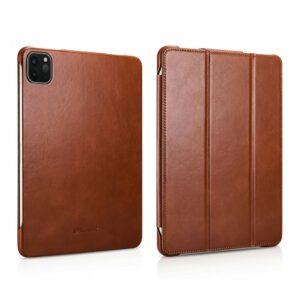 iPad Air 13 / iPad Pro 12.9 CARER Retro Tri-Fold Genuine Leather Flip Cover - Brown