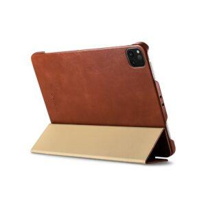 iPad Air 13 / iPad Pro 12.9 CARER Retro Tri-Fold Genuine Leather Flip Cover – Brown