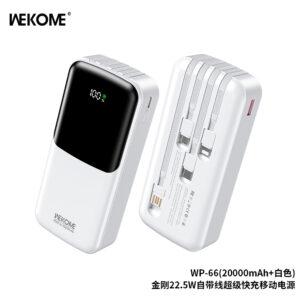 Wekome series WP-66 20000mAh 22.5W Led Display Power Bank with 4 cables – White