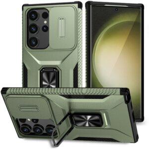 Samsung Galaxy S24 Ultra Camshield Kickstand TPU+PC Anti-Slip Cover - Green