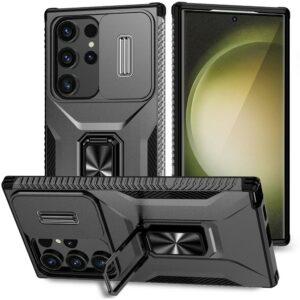 Samsung Galaxy S24 Ultra Camshield Kickstand TPU+PC Anti-Slip Cover - Black