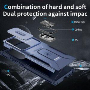 Samsung Galaxy S24 Ultra Camshield Kickstand TPU+PC Anti-Slip Cover – Blue