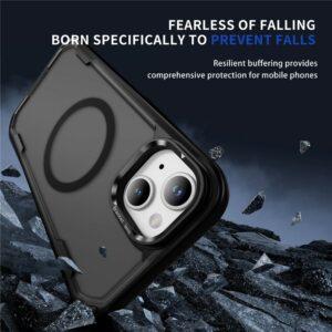 iPhone 14 / 13 MagSafe Kickstand Lens Frame TPU+PC Shockproof Cover – Black Clear Gray