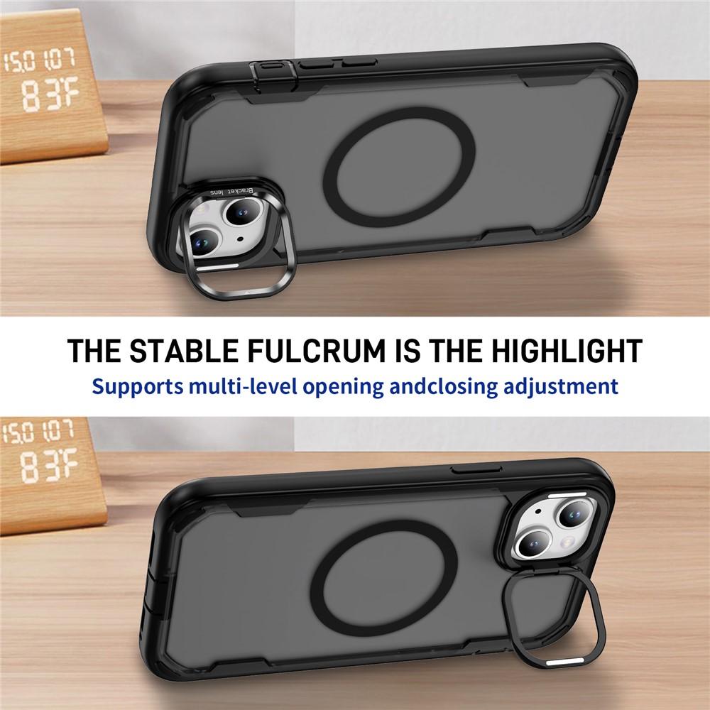 iPhone 14 / 13 MagSafe Kickstand Lens Frame TPU+PC Shockproof Cover - Black Clear Gray - Image 4