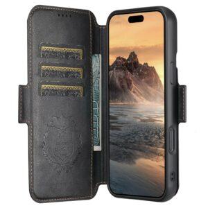 iPhone 16 SUTENI Q-06 Color Splicing Magnetic Detachable Leather Cover – Black