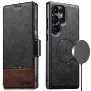 Samsung Galaxy S23 Ultra SUTENI Q-06 Color Splicing Magnetic Detachable Leather Cover – Black