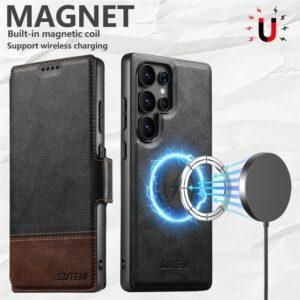 Samsung Galaxy S24 Ultra SUTENI Q-06 Color Splicing Magnetic Detachable Leather Cover – Black