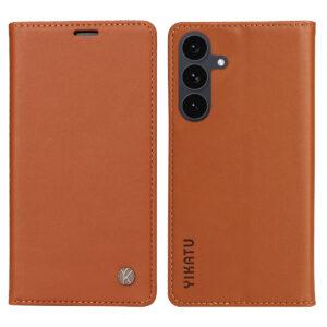 Samsung Galaxy S25 FE YIKATU Flip Magnetic Closure PU Leather Cover – Brown