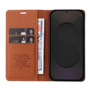 Samsung Galaxy S25 FE YIKATU Flip Magnetic Closure PU Leather Cover – Brown