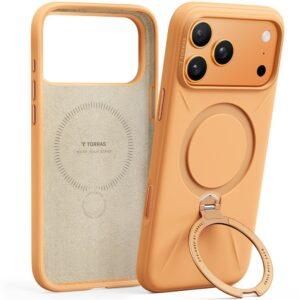 iPhone 17 Pro TORRAS Ostand Spin Silicone Series Magsafe Ring Kickstand Cover - Orange