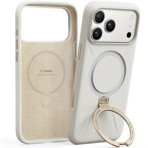 iPhone 17 Pro TORRAS Ostand Spin Silicone Series Magsafe Ring Kickstand Cover - White