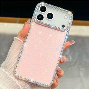 iPhone 17 Pro Max IMD Rhinestone Edge Glitter TPU + PC Cover – Light Pink