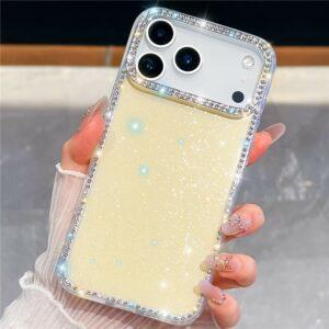 iPhone 17 Pro Max IMD Rhinestone Edge Glitter TPU + PC Cover - Light Yellow