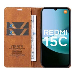 Redmi 15C 4G YIKATU YK-004 flip leather Skin-Touch Wallet Cover – Brown