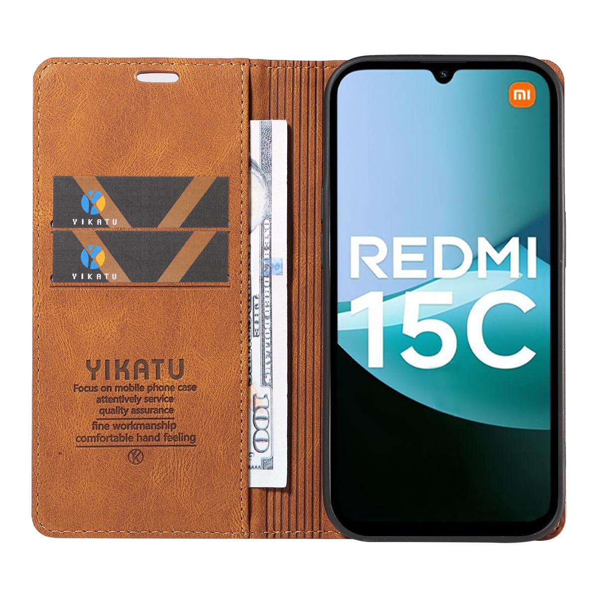 Redmi 15C 4G YIKATU YK-004 flip leather Skin-Touch Wallet Cover - Brown - Image 2