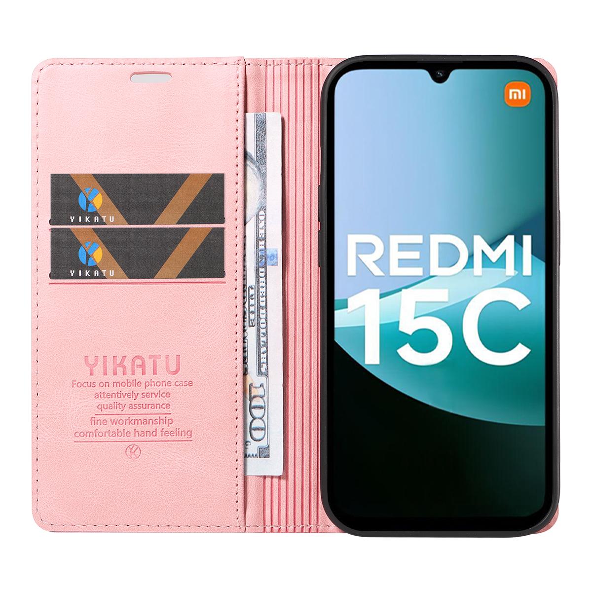 Redmi 15C 4G YIKATU YK-004 flip leather Skin-Touch Wallet Cover - Pink - Image 2