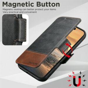iPhone 17 Pro SUTENI Q-06 Color Splicing Magnetic Detachable Leather Cover – Black