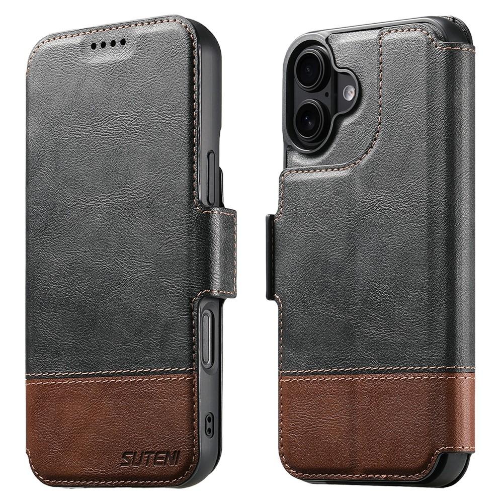 iPhone 17 SUTENI Q-06 Color Splicing Magnetic Detachable Leather Cover - Black