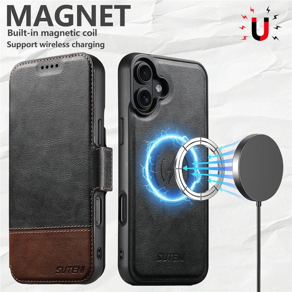 iPhone 17 SUTENI Q-06 Color Splicing Magnetic Detachable Leather Cover - Black - Image 3