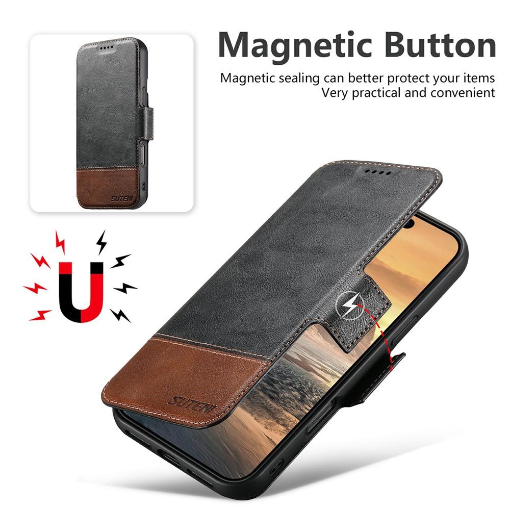 iPhone 17 SUTENI Q-06 Color Splicing Magnetic Detachable Leather Cover - Black - Image 4