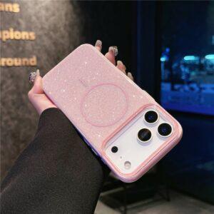 iPhone 17 Pro Max  MagSafe Glitter Design IMD TPU + PC Cover – Pink