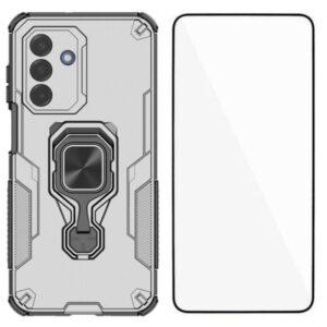 Samsung Galaxy A17 WANLONFENG Rugged Ring Kickstand with Tempered Glass – Gray
