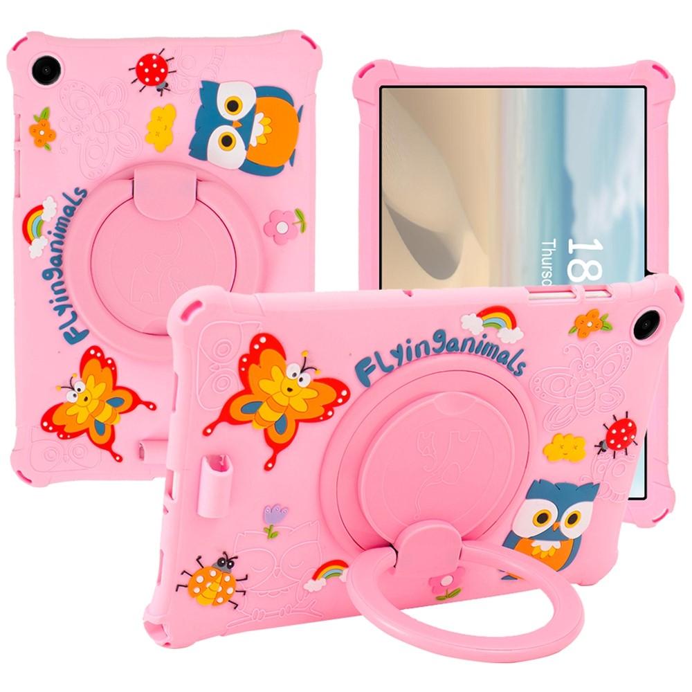 Samsung Galaxy Tab A9+ X216 Cartoon Design Rotatable Kickstand Silicone Cover - Pink
