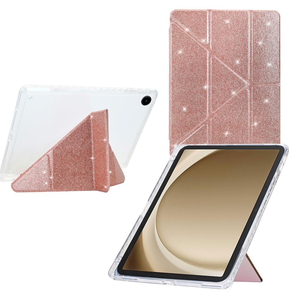 Samsung Galaxy Tab A9+ Y-Fold Stand Glitter Leather TPU Clear Cover - Rose Gold