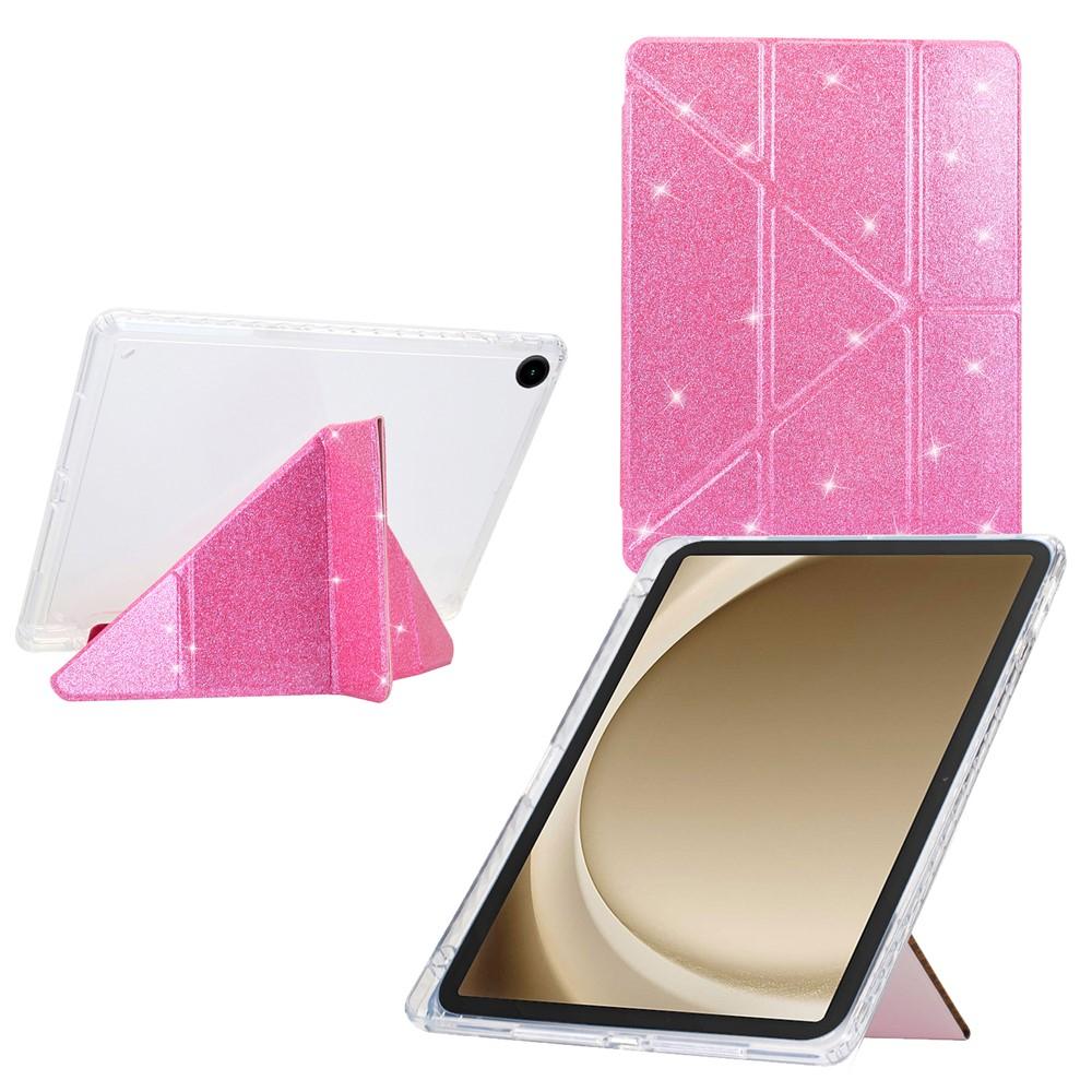 Samsung Galaxy Tab A9+ Y-Fold Stand Glitter Leather TPU Clear Cover - Pink