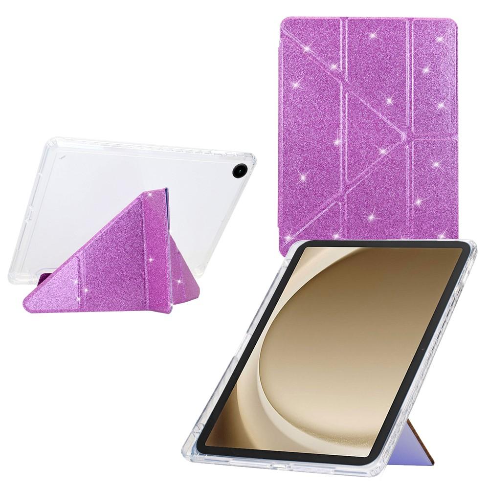 Samsung Galaxy Tab A9+ Y-Fold Stand Glitter Leather TPU Clear Cover - Purple