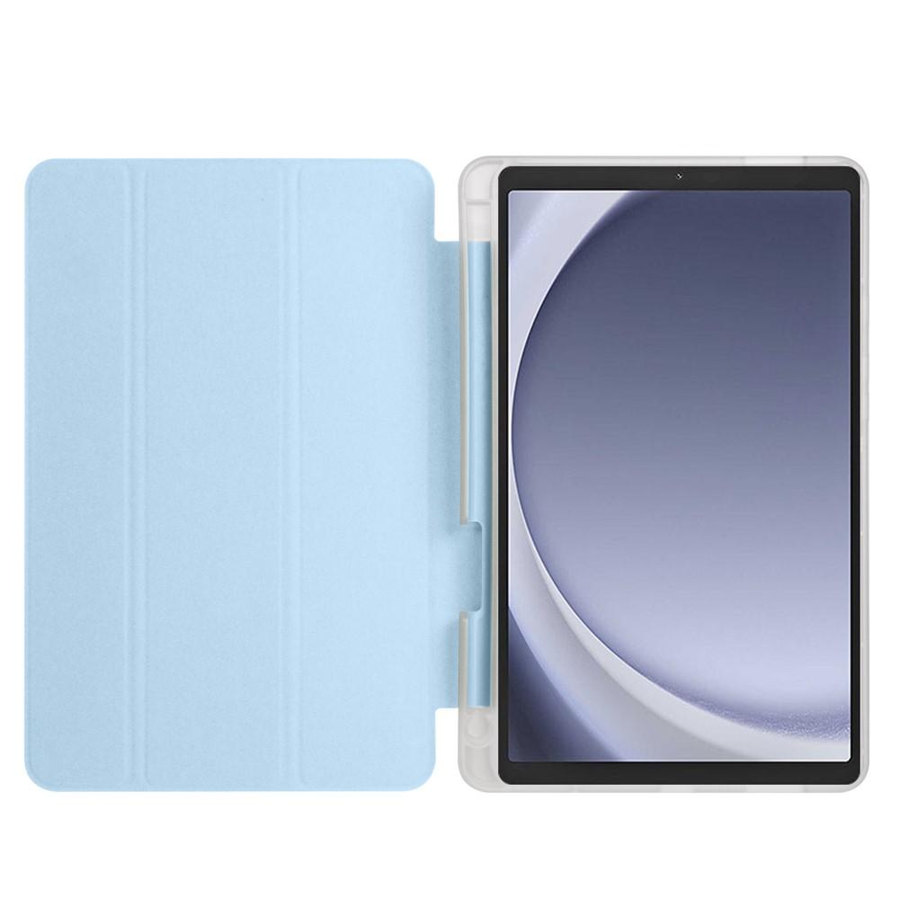 Samsung Galaxy Tab A9+ Clear Back Tri-fold Leather Cover with Pen Slot - Baby Blue - Image 4
