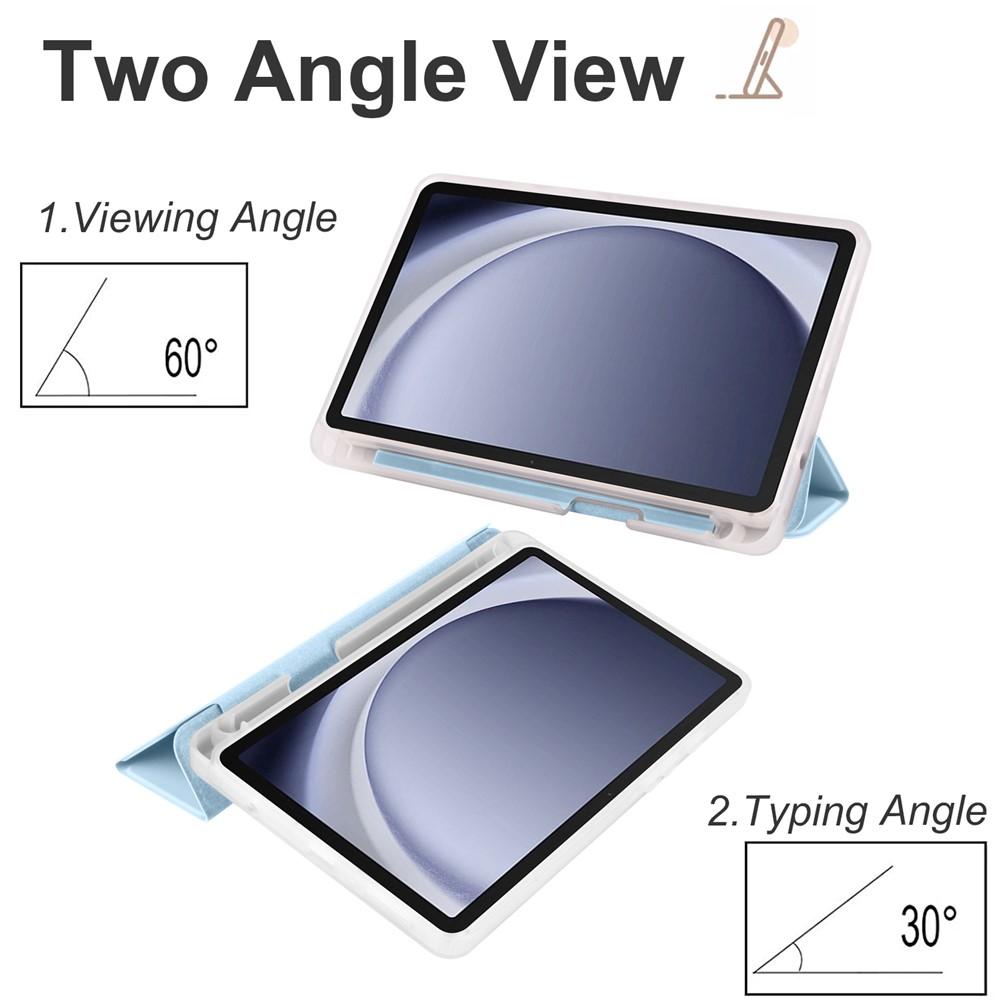 Samsung Galaxy Tab A9+ Clear Back Tri-fold Leather Cover with Pen Slot - Baby Blue - Image 5