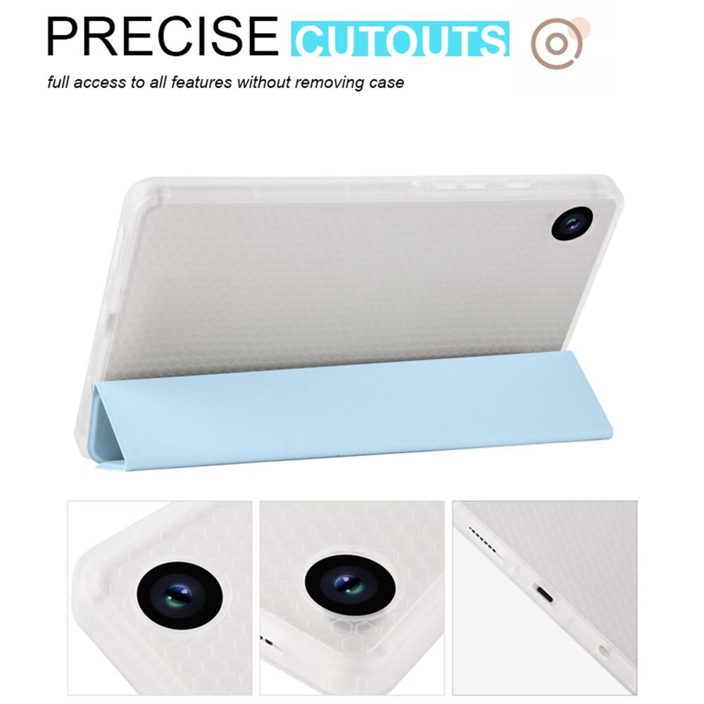 Samsung Galaxy Tab A9+ Clear Back Tri-fold Leather Cover with Pen Slot - Baby Blue - Image 2