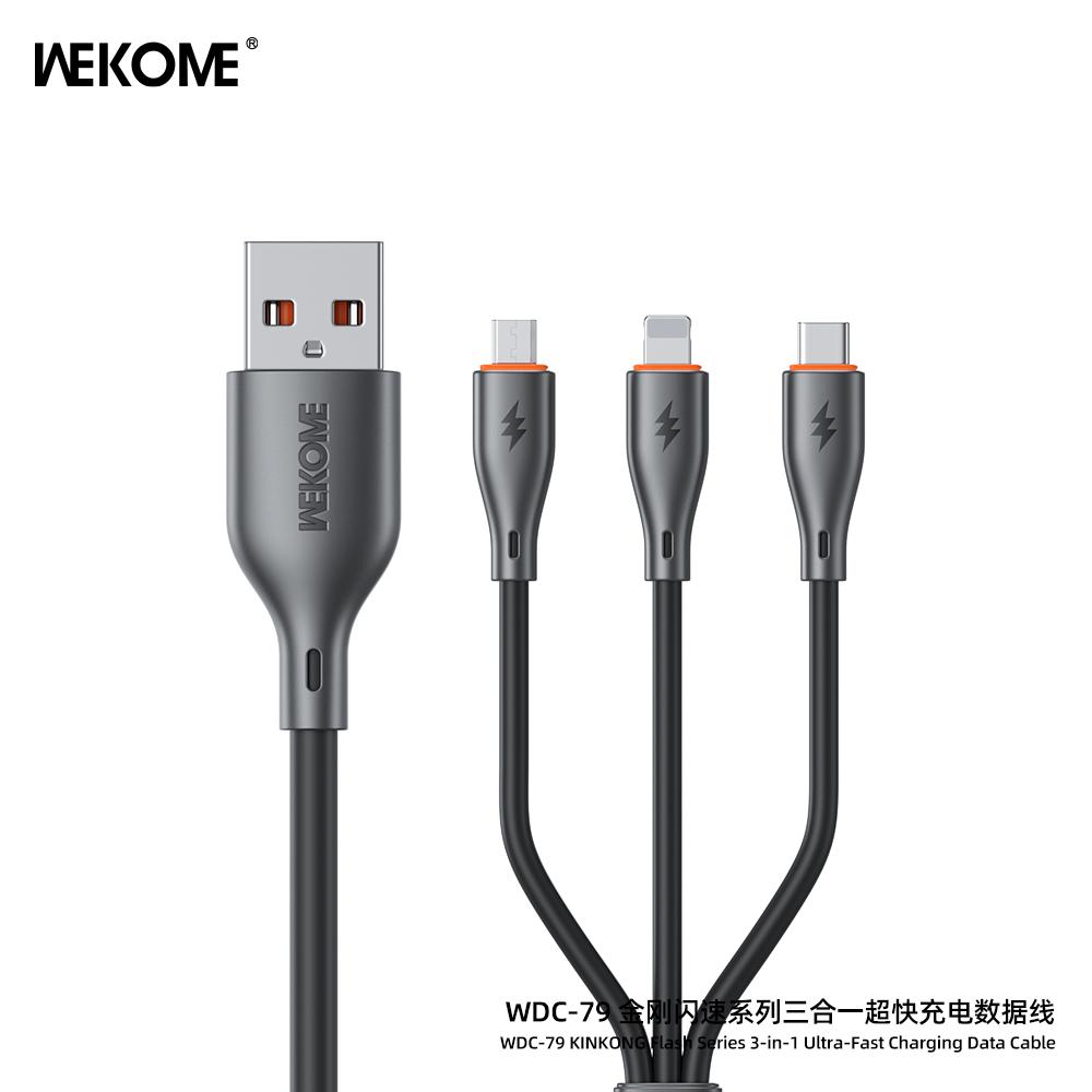 Wekome WDC-79 3-in-1 66W KINKONG Flash Series Ultra-Fast Data Cable - Black