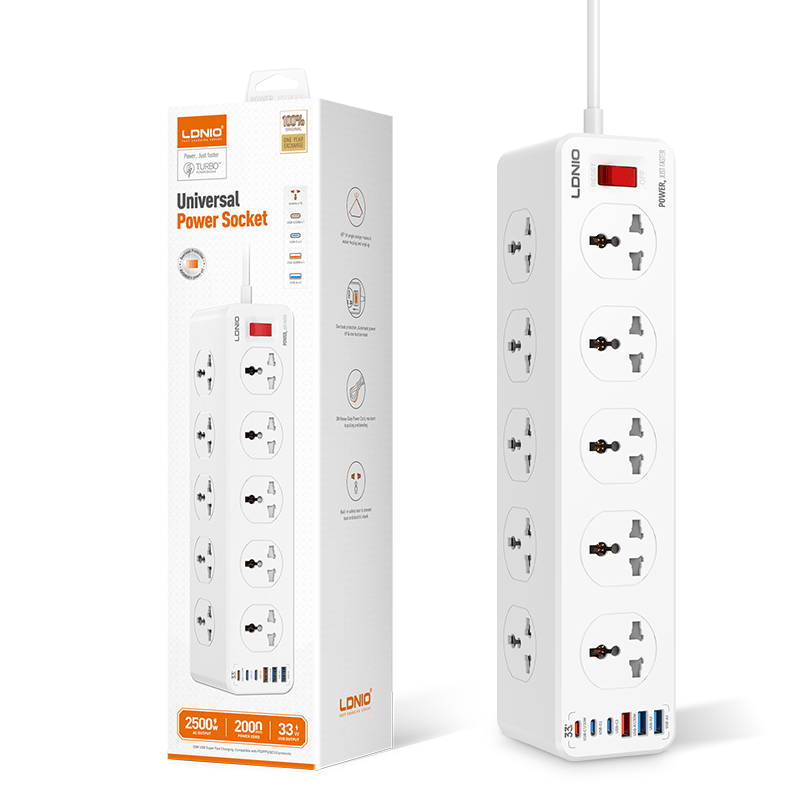 LDNIO SC10610C Extension Strip with 10 Outlet 3-PD 3-USB Charging Ports 2 Meters UK Plug